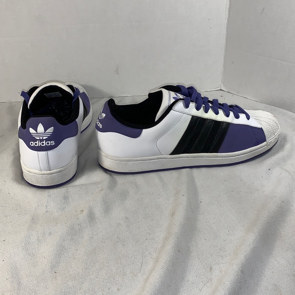 Adidas Men's Superstar White/Black/Purple Sneakers with Purple Suede Accents - Picture 3 of 6